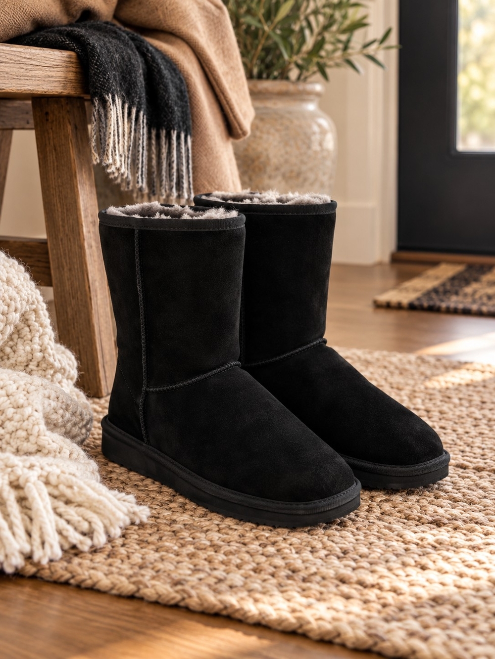 Quince Australian Shearling Mid Calf Boots Black Women’s 8 NWT